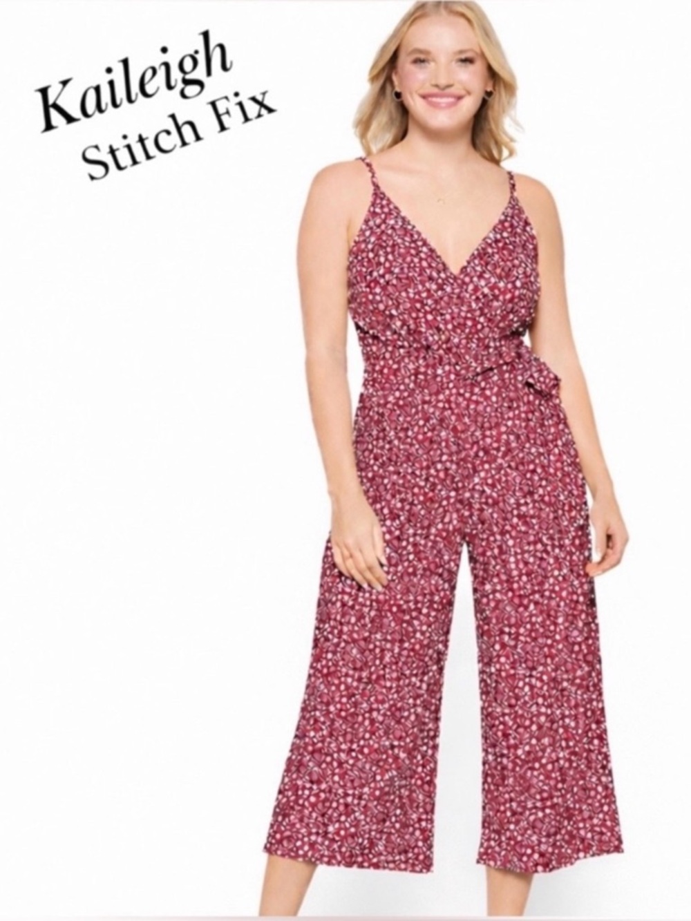 NWT Kaileigh (Stitch Fix) Dark Pink Floral Knit Crop Summer
Jumpsuit
Size L